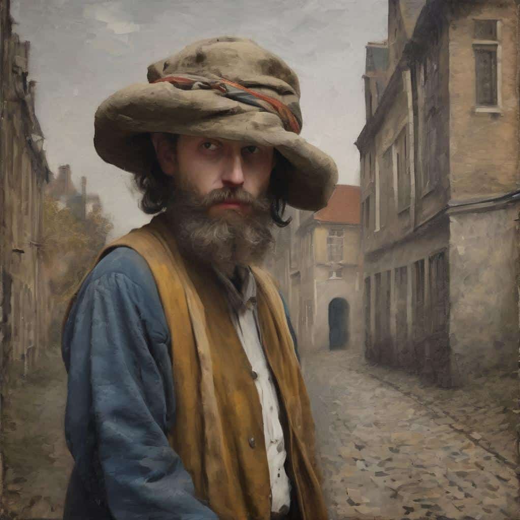 μοναδική μαύρη και άσπρη φωτογραφία με συναισθηματική ένταση, ιστορικός χαρακτήρας σε παλιά γειτονιά.