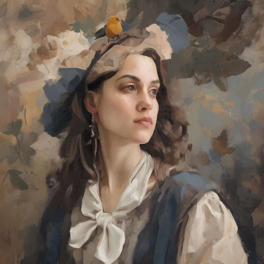 Άνθρωπος με ήρεμο πρόσωπο και χειρονομία σε ιστορικό σκηνικό, ψηφιακή ζωγραφική με ένταση και συναισθηματικό βάθος.